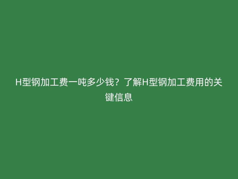 H型鋼加工費一噸多少錢？了解H型鋼加工費用的關鍵信息